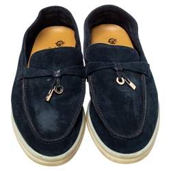 Pre Owned Loro Piana Blue Suede Summer Charms Walk Slip On Loafers Size 37.5