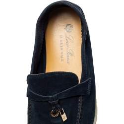 Pre Owned Loro Piana Blue Suede Summer Charms Walk Slip On Loafers Size 37.5