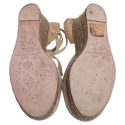 Pre Owned Loro Piana Beige Suede And Jute Wedge Ankle Wrap Espadrilles Size 36
