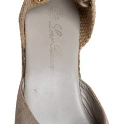 Pre Owned Loro Piana Beige Suede And Jute Wedge Ankle Wrap Espadrilles Size 36