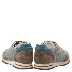 Pre Owned Loro Piana Grey/Blue Suede And Fabric Low Top Sneaker Size 36