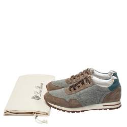 Pre Owned Loro Piana Grey/Blue Suede And Fabric Low Top Sneaker Size 36