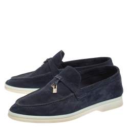 Pre Owned Loro Piana Dark Blue Summer Charms Walk Loafers Size 37