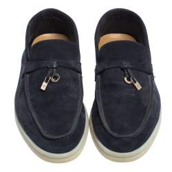 Pre Owned Loro Piana Dark Blue Summer Charms Walk Loafers Size 37