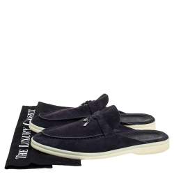 Pre Owned Loro Piana Navy Blue Suede Babouche Charms Walk Mules Size 40