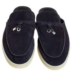 Pre Owned Loro Piana Navy Blue Suede Babouche Charms Walk Mules Size 40