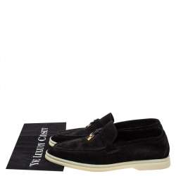 Pre Owned Loro Piana Black Suede Summer Charms Walk Slip On Loafers Size 39