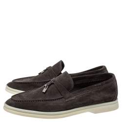 Pre Owned Loro Piana Brown Suede Summer Charms Walk Slip on Loafers Size 39