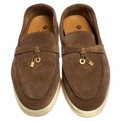 Pre Owned Loro Piana Brown Suede Summer Charms Walk Slip On Loafers Size 39