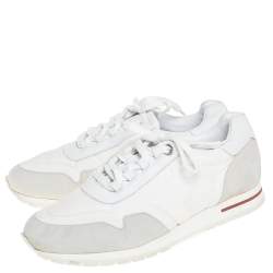 Pre Owned Loro Piana White/Grey Suede And Nylon Lace Up Sneaker Size 38