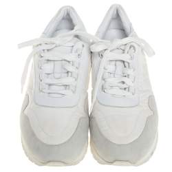 Pre Owned Loro Piana White/Grey Suede And Nylon Lace Up Sneaker Size 38