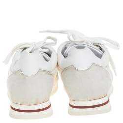 Pre Owned Loro Piana White/Grey Suede And Nylon Lace Up Sneaker Size 38