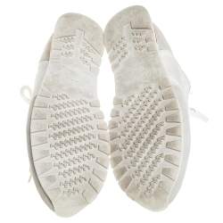 Pre Owned Loro Piana White/Grey Suede And Nylon Lace Up Sneaker Size 38