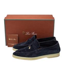 Pre Owned Loro Piana Navy Blue Suede Summer Charms Walk Slip On Loafers Size 39