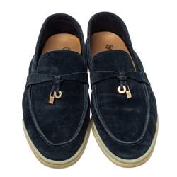 Pre Owned Loro Piana Navy Blue Suede Summer Charms Walk Slip On Loafers Size 39