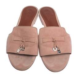 Loro Piana Beige Suede Charms Slide Sandals Size 38.5
