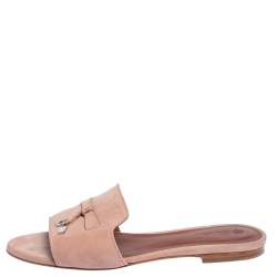 Loro Piana Beige Suede Charms Slide Sandals Size 38.5