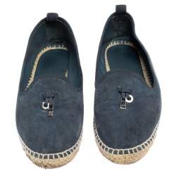 Pre Owned Loro Piana Blue Suede Summer Charms Walk Espadrille Flats Size 38