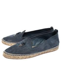 Pre Owned Loro Piana Blue Suede Summer Charms Walk Espadrille Flats Size 38