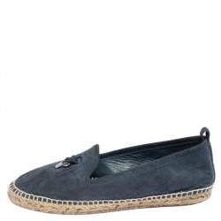Pre Owned Loro Piana Blue Suede Summer Charms Walk Espadrille Flats Size 38