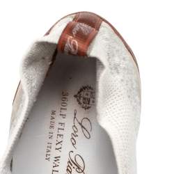 Pre Owned Loro Piana White/Brown Suede And Knit Fabric Lady Flexy Walk Sneakers Size 41