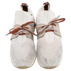 Pre Owned Loro Piana White/Brown Suede And Knit Fabric Lady Flexy Walk Sneakers Size 41