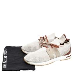 Pre Owned Loro Piana White/Brown Suede And Knit Fabric Lady Flexy Walk Sneakers Size 41