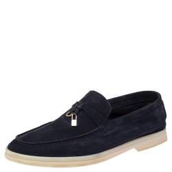 Pre Owned Loro Piana Navy Blue Suede Summer Charms Walk Slip On Loafers Size 37.5
