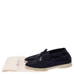 Pre Owned Loro Piana Navy Blue Suede Summer Charms Walk Slip On Loafers Size 37.5