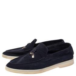 Pre Owned Loro Piana Navy Blue Suede Summer Charms Walk Slip On Loafers Size 37.5