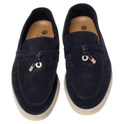 Pre Owned Loro Piana Navy Blue Suede Summer Charms Walk Slip On Loafers Size 37.5