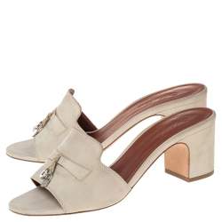 Loro Piana Grey Suede Charms Slide Sandals Size 38.5