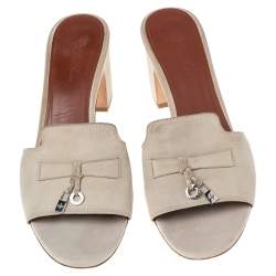 Loro Piana Grey Suede Charms Slide Sandals Size 38.5