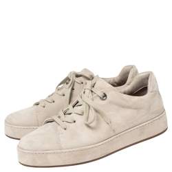 Pre Owned Loro Piana Smoke Grey Suede Low Top Nuages Sneakers Size 38