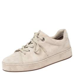 Pre Owned Loro Piana Smoke Grey Suede Low Top Nuages Sneakers Size 38