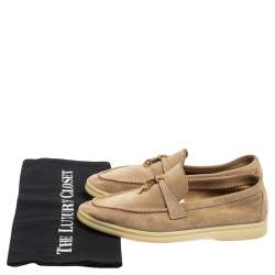 Pre Owned Loro Piana Beige Suede Summer Charms Walk Loafers Size 36.5