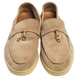 Pre Owned Loro Piana Beige Suede Summer Charms Walk Loafers Size 36.5