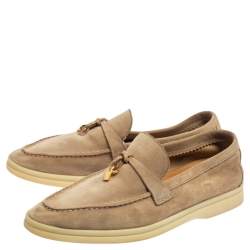 Pre Owned Loro Piana Beige Suede Summer Charms Walk Loafers Size 36.5