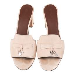 Loro Piana Beige Suede Charms Slide Sandals Size 39