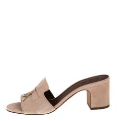 Loro Piana Beige Suede Charms Slide Sandals Size 39