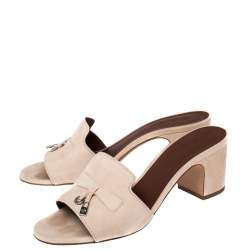 Loro Piana Beige Suede Charms Slide Sandals Size 39