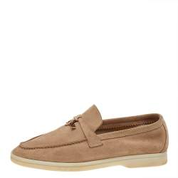 Pre Owned Loro Piana Beige Suede Summer Charms Walk Loafers Size 38