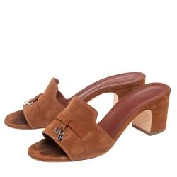 Pre Owned Loro Piana Brown Suede Charms Slide Sandals Size 39