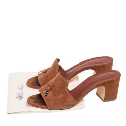 Pre Owned Loro Piana Brown Suede Charms Slide Sandals Size 39