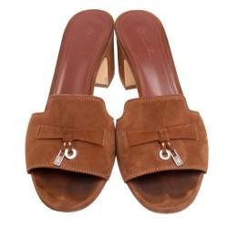 Pre Owned Loro Piana Brown Suede Charms Slide Sandals Size 39