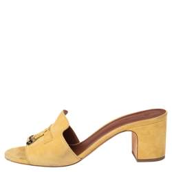 Loro Piana Yellow Suede Charms Slide Sandals Size 41