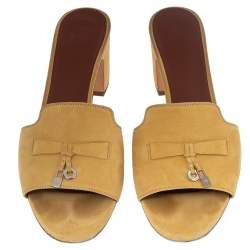 Loro Piana Yellow Suede Charms Slide Sandals Size 41