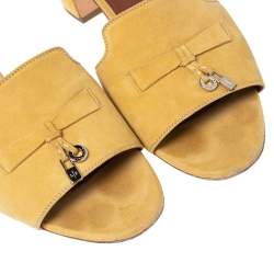 Loro Piana Yellow Suede Charms Slide Sandals Size 41