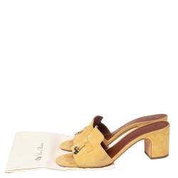 Loro Piana Yellow Suede Charms Slide Sandals Size 41