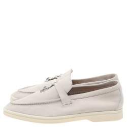 Pre Owned Loro Piana Beige Suede Summer Charms Walk Slip on Loafers Size 36